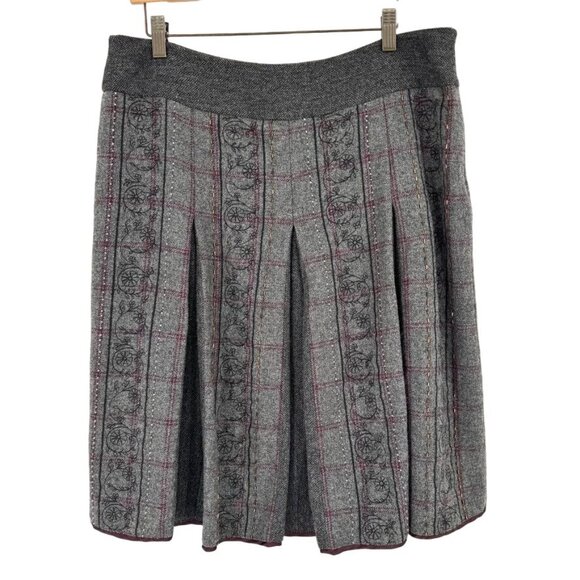 Ann Taylor Loft Size 14 Womens Pleated Gray Plaid Skirt wool blend beaded - Picture 2 of 8